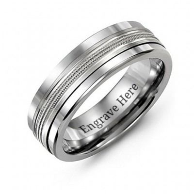 Men's Modern Beaded Centre Tungsten Band Ring - The Handmade ™