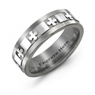 Men's Polished Crosses Tungsten Band Ring - The Handmade ™