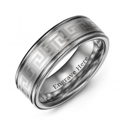 Men's Polished Eternal Greek Key Tungsten Ring - The Handmade ™