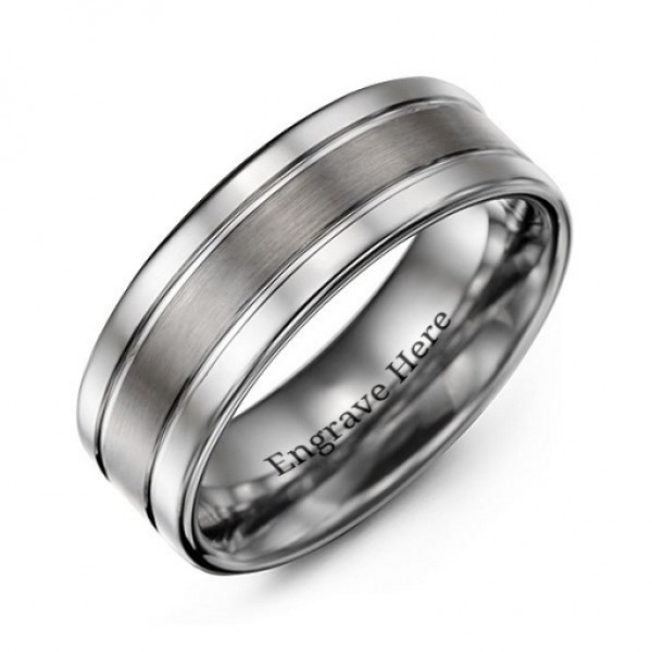 Men's Polished Tungsten Brushed Centre Ring - The Handmade ™