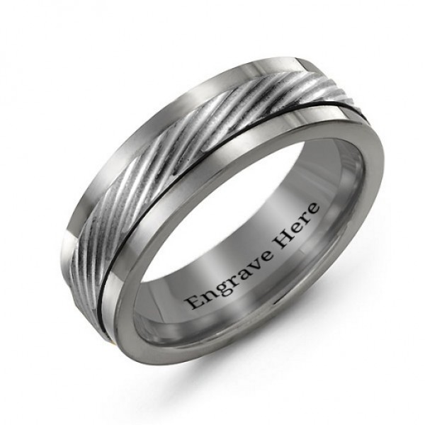 Men's Polished Tungsten Detailed Centre Band Ring - The Handmade ™