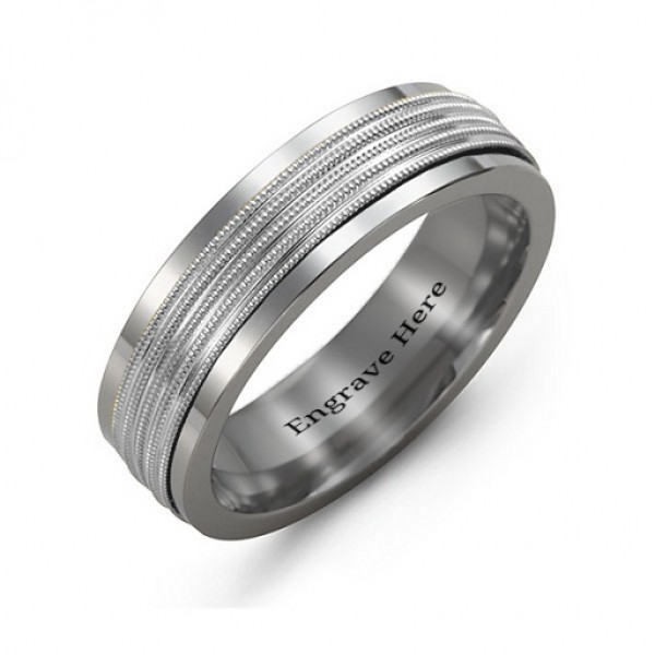 Men's Ribbed Centre Tungsten Band Ring - The Handmade ™