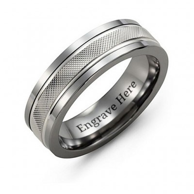 Men's Textured Diamond-Cut Ring with Polished Edges - The Handmade ™