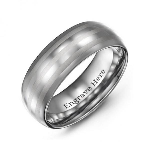 Men's Tungsten Polished Triple Stripe Satin Centre Ring - The Handmade ™