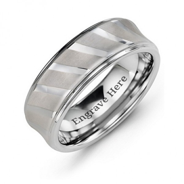Men's Tungsten Ring with Diagonal Brushed Stripes - The Handmade ™