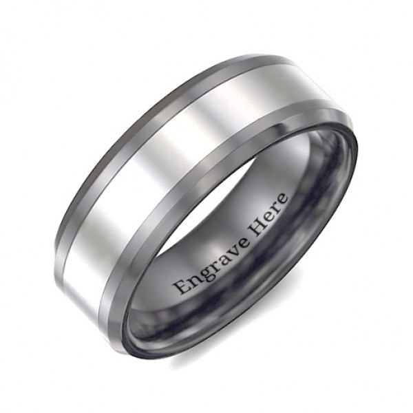 Men's Two Tone Black Tungsten Polished Ring - The Handmade ™