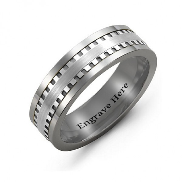 Men's Vertical Grooved Centre Tungsten Band Ring - The Handmade ™