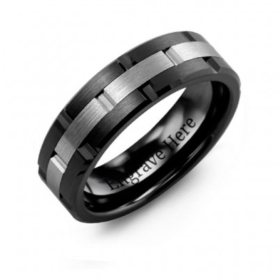 Men's Ceramic & Tungsten Grooved Brushed Ring - The Handmade ™