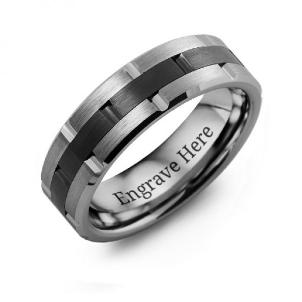 Men's Tungsten & Ceramic Grooved Brushed Ring - The Handmade ™