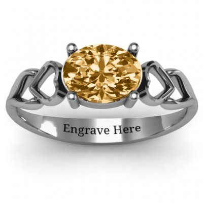 Oval Solitaire Ring with Surrounding Hearts - The Handmade ™