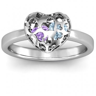 Petite Caged Hearts Ring with 1-3 Stones - The Handmade ™