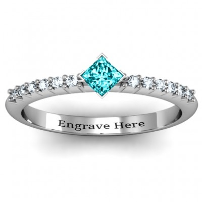 Princess Centre Stone Ring with Twin Accent Rows - The Handmade ™