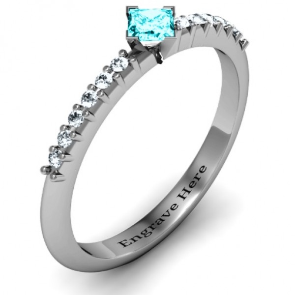 Princess Centre Stone Ring with Twin Accent Rows - The Handmade ™