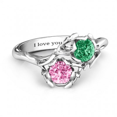 Silver Be-leaf In Love Double Gemstone Floral Ring - The Handmade ™