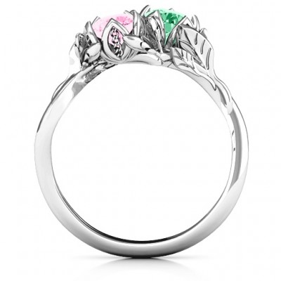 Silver Be-leaf In Love Double Gemstone Floral Ring - The Handmade ™