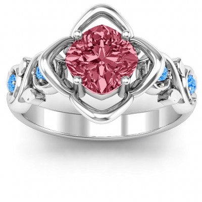 Silver Cushion on Flowers Ring - The Handmade ™