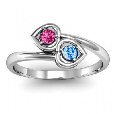Silver Double Heart Bypass Ring - The Handmade ™