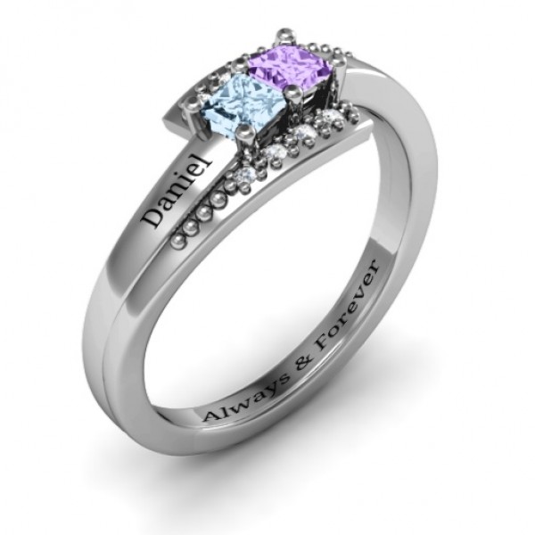 Silver Double Princess Bypass with Accents Ring - The Handmade ™