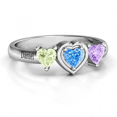 Silver Heart Stone with Twin Heart Accents Ring - The Handmade ™
