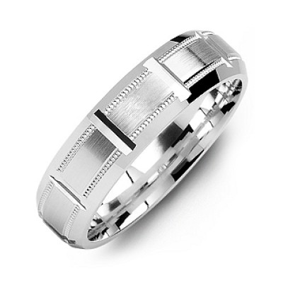 Silver Horizontal-Cut Men's Ring with Beveled Edge - The Handmade ™