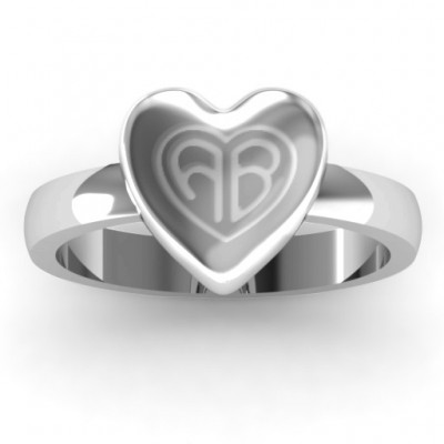 Silver Large Engraved Monogram Heart Ring - The Handmade ™