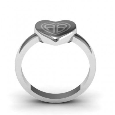 Silver Large Engraved Monogram Heart Ring - The Handmade ™