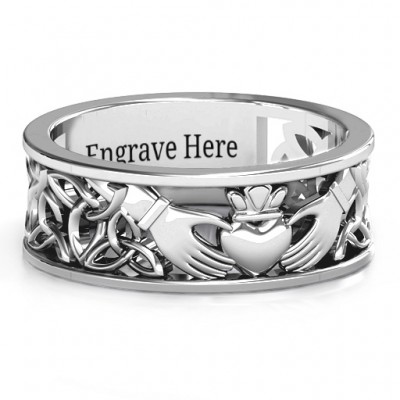 Silver Men's Celtic Claddagh Band Ring - The Handmade ™