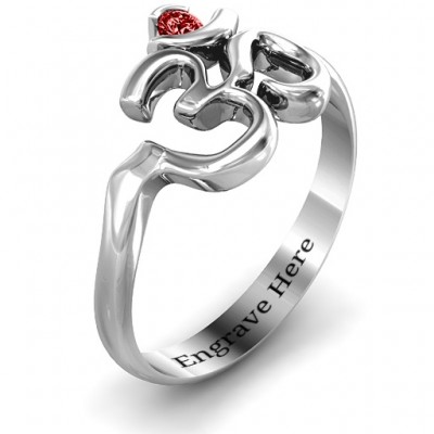 Silver Om - Sound of Universe Ring with Round Stone - The Handmade ™