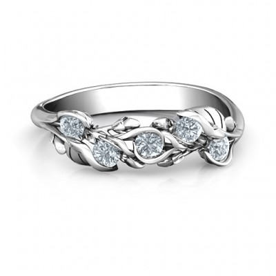 Silver Organic Leaf Five Stone Family Ring - The Handmade ™