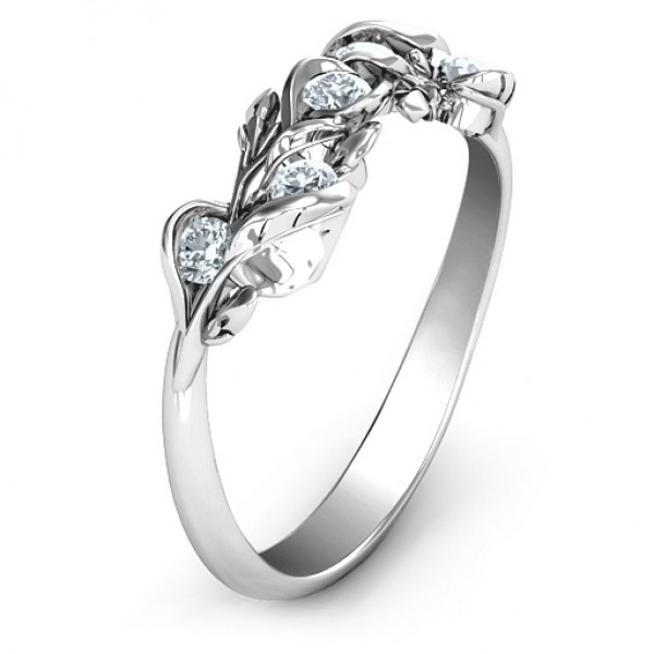 Silver Organic Leaf Five Stone Family Ring - The Handmade ™