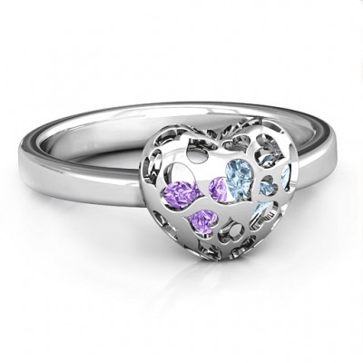 Silver Petite Caged Hearts Ring with 1-3 Stones - The Handmade ™