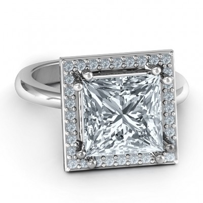 Silver Princess Cut Cocktail Ring with Halo - The Handmade ™
