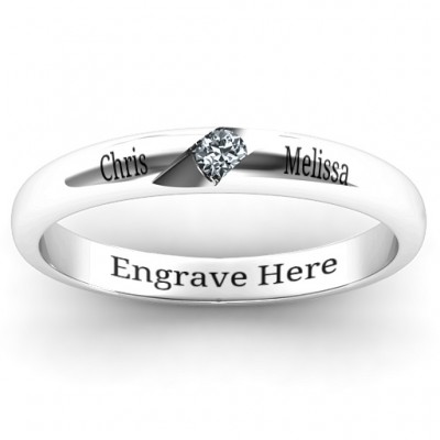 Silver Reveal Stone Grooved Women's Ring with Cubic Zirconias Stone - The Handmade ™