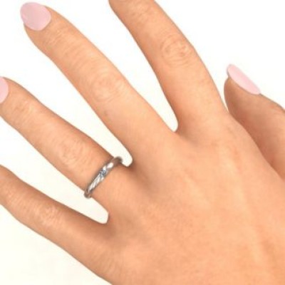 Silver Reveal Stone Grooved Women's Ring with Cubic Zirconias Stone - The Handmade ™