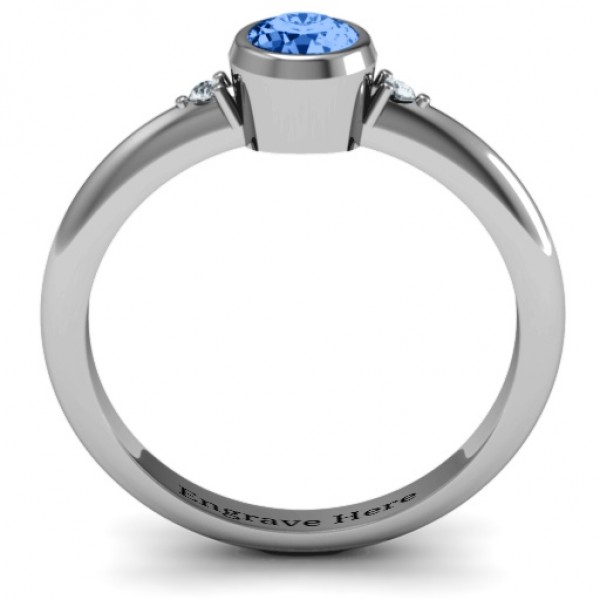 Silver Round Bezel Solitaire with Twin Accents Ring - The Handmade ™