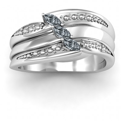 Silver Shimmering Triple-Marquise Ring - The Handmade ™
