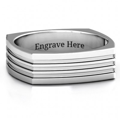 Silver Stria Grooved Square-shaped Men's Ring - The Handmade ™