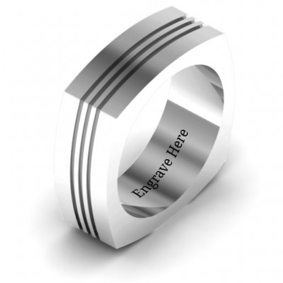 Silver Stria Grooved Square-shaped Men's Ring - The Handmade ™