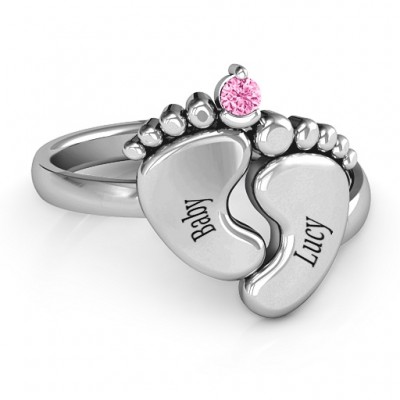 Silver Toe-tally In Love Engravable Birthstone Footprint Ring - The Handmade ™