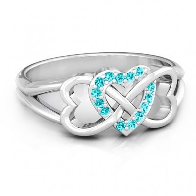 Silver Triple Heart Infinity Ring with Mint Swarovski Zirconia Stones - The Handmade ™