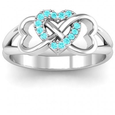 Silver Triple Heart Infinity Ring with Mint Swarovski Zirconia Stones - The Handmade ™