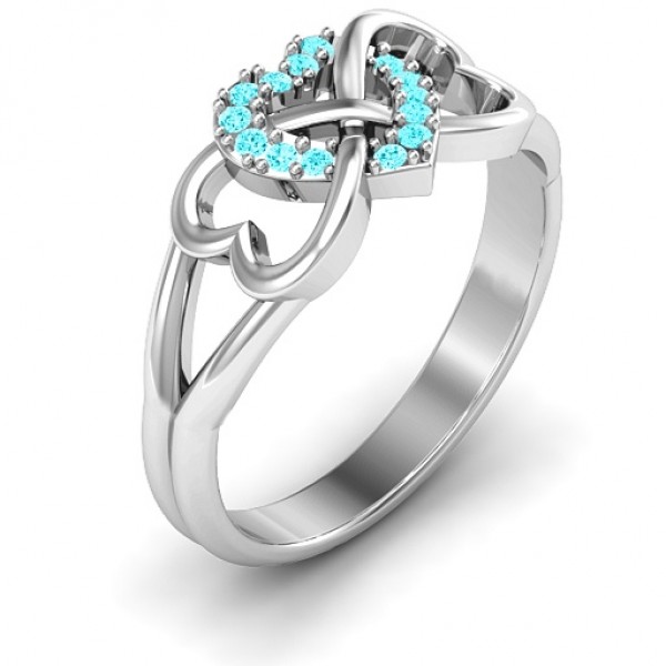 Silver Triple Heart Infinity Ring with Mint Swarovski Zirconia Stones - The Handmade ™