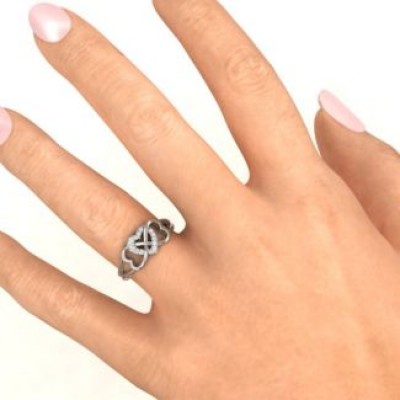 Silver Triple Heart Infinity Ring with Mint Swarovski Zirconia Stones - The Handmade ™