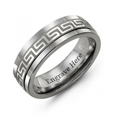 Tungsten Men's Greek Key Tungsten Band Ring - The Handmade ™