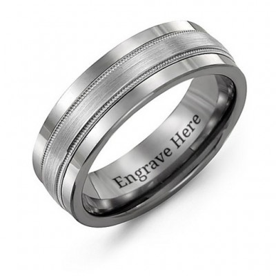 Tungsten Men's Grooved Centre Tungsten Band Ring - The Handmade ™
