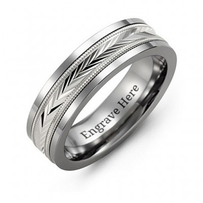 Tungsten Men's Tungsten Diamond Cut Inlay Band Ring - The Handmade ™
