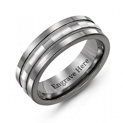 Tungsten Men's Tungsten Grooved Centre Band Ring - The Handmade ™