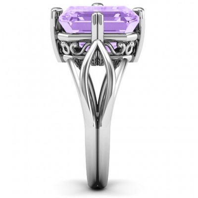 Twisted Shank Emerald Cut Stone with Filigree Ring - The Handmade ™
