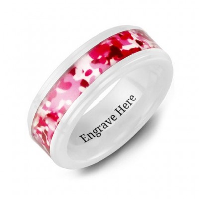 White Ceramic Ring with Colorful Camouflage Centrepiece - The Handmade ™
