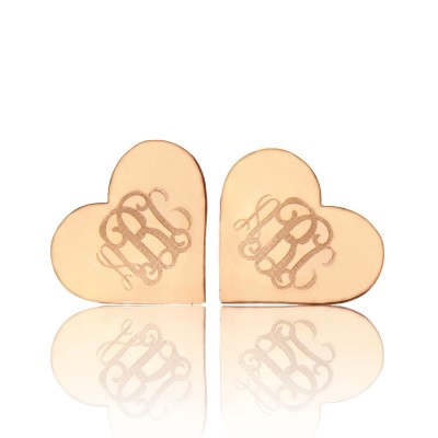 Heart Monogram Earrings Studs Cusotm Rose Gold - The Handmade ™